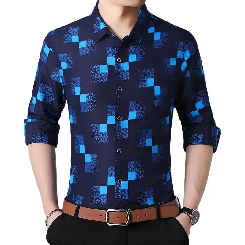 

Brand Oversized Shirt 2023 New Men Fashion Business Long Sleeve Print Dress Shirt Comfortable Casual Social Hawaiian Shirt