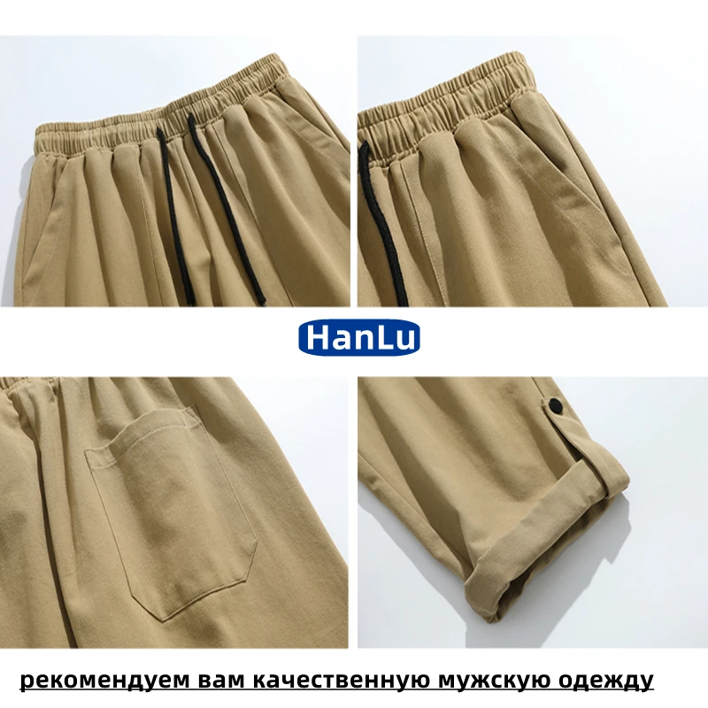 Men's clothing  Casual Sport Pants 100% Cotton Loose Foot Button Design Streetwear Fashion Man Cargo Pants New Spring Autumn