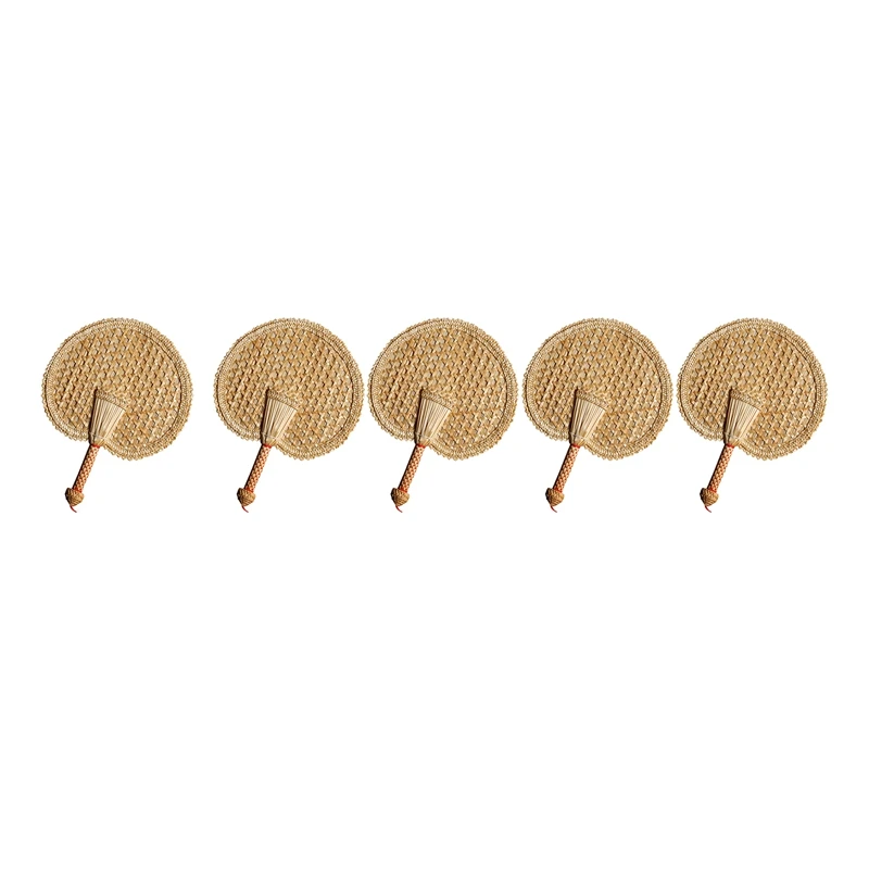 

5X Hand-Woven Woven Straw Hand Fan Old Summer Natural Hand Fan Environmentally Friendly Hand-Woven Fan Decorative Fan
