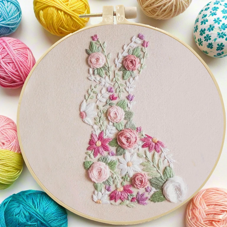 Easter Bunny Embroidery Beginner Kit with EN Instruction Needle Thread for Diy Crafter embroidery set,embroidery kits