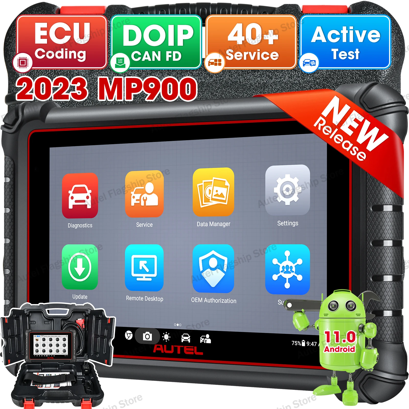Autel MaxiCOM MK900BT OBD2 Auto Diagnostica: 2026 V2.0 Diagnosi Auto Bidirezionale, Ver Senza Fili di MK900 MK808S MK808BT PRO MX808S MK808Z, 40+ Servizi, 3K+ Test Attivi, DOIP CANFD, Tutti Sis, OS11