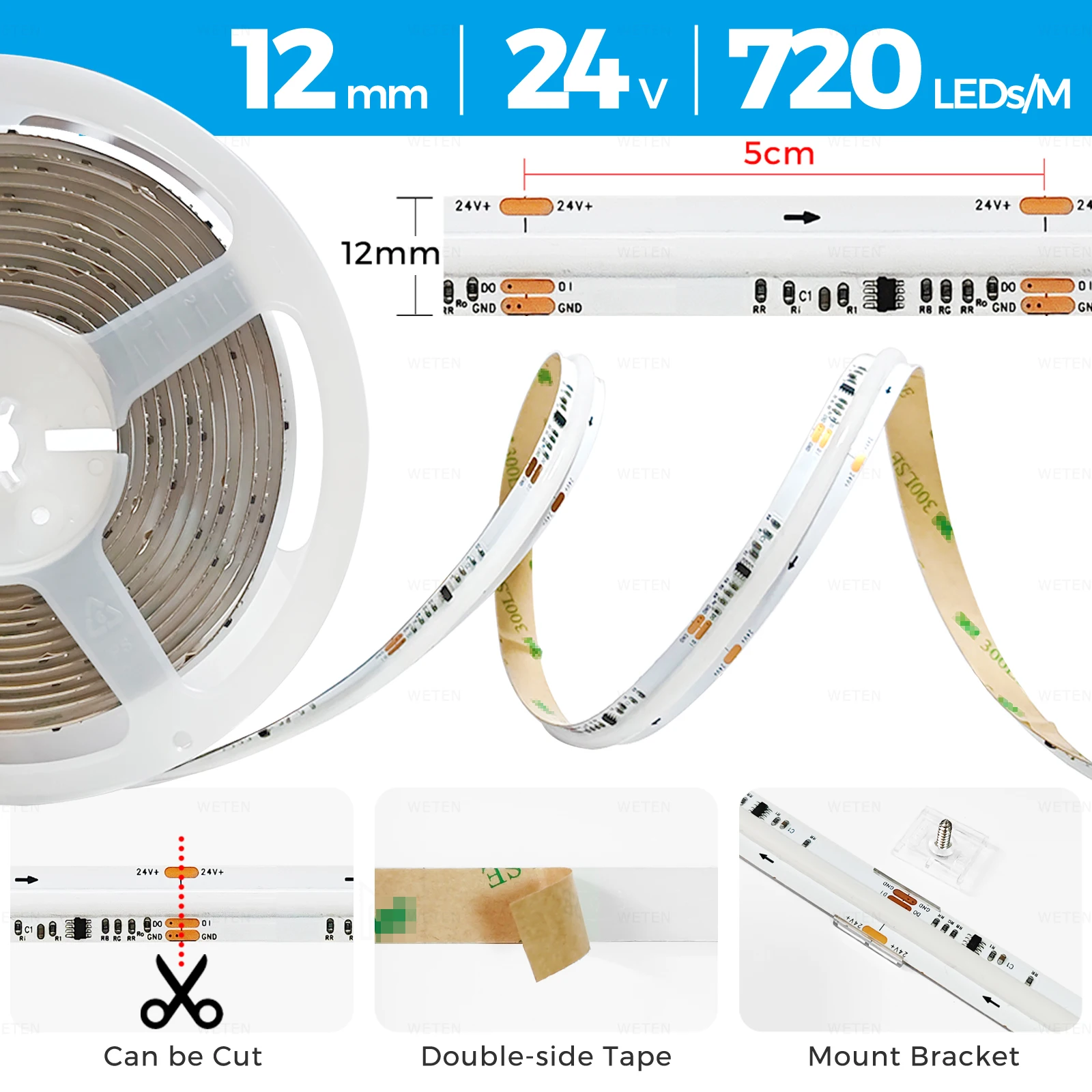 Tira de luces LED de neón, cinta Flexible direccionable con WIFI, RGBIC, COB, Tuya, 24V, Control por aplicación, compatible con Alexa y Google Home