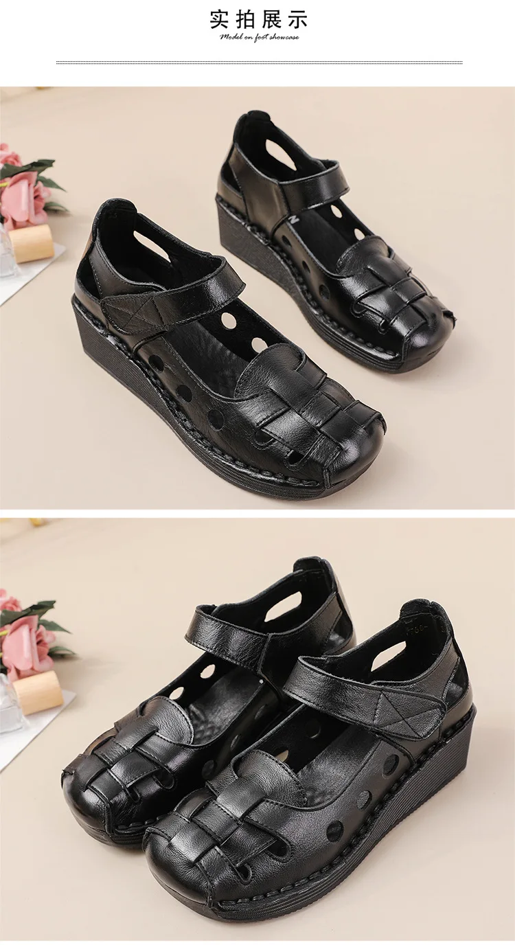 Hübsche orthopädische Sandalen für Damen aus Rindsleder, Mary Jane Schuhe, Damen Keilabsatz-Sandalen, orthopädische geschlossene Zehensandalen für Frauen. – Detail 15