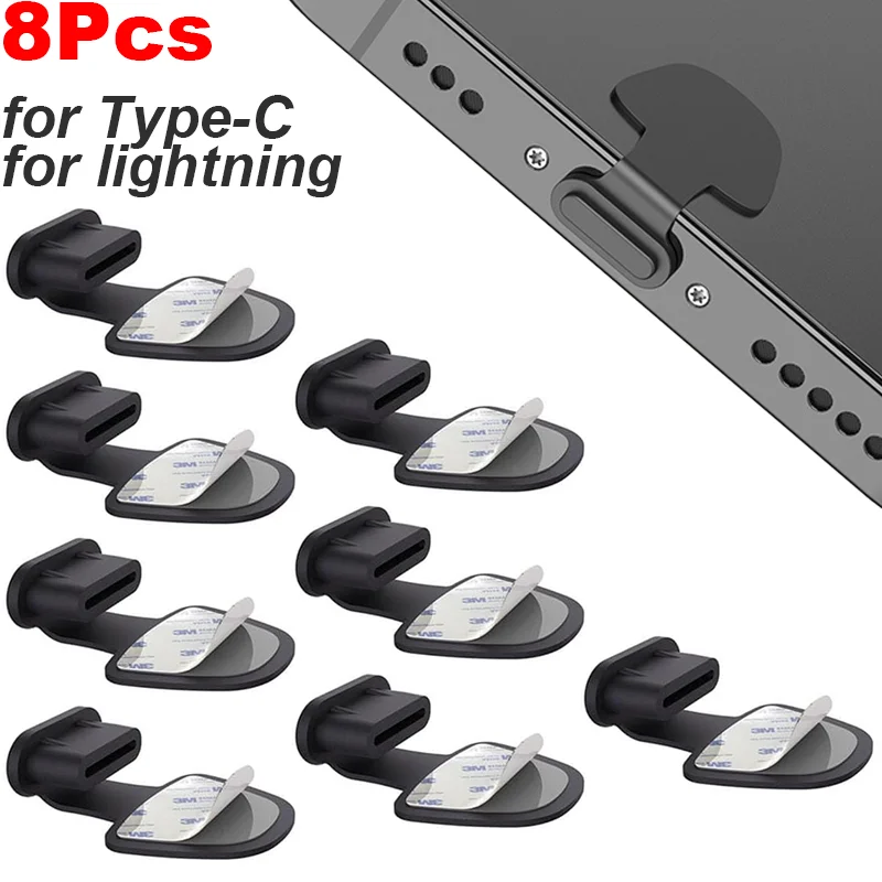 6/8Pcs Phone Dust Plug Charging Port Protector for iPhone Samsung Huawei Xiaomi USB Type-C Lightning Lossproof Anti-Dust Plug 1