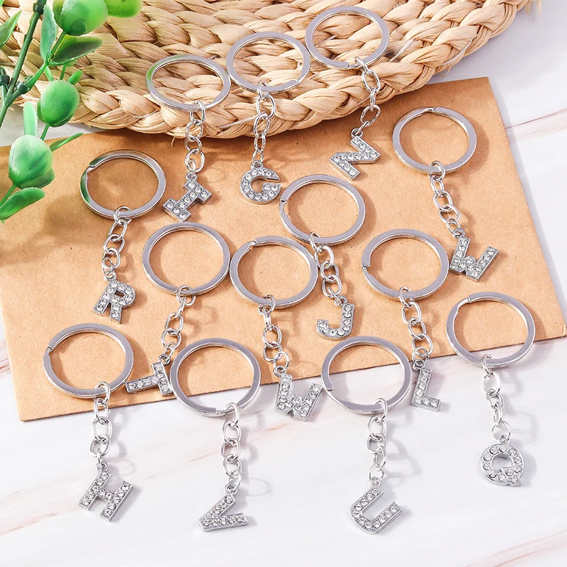 

Fashion Initial 26 Letters A-Z Alphabet Keychain Rhinestone Key Ring Pendants for Car Key Bag Decor Charms DIY Accessories