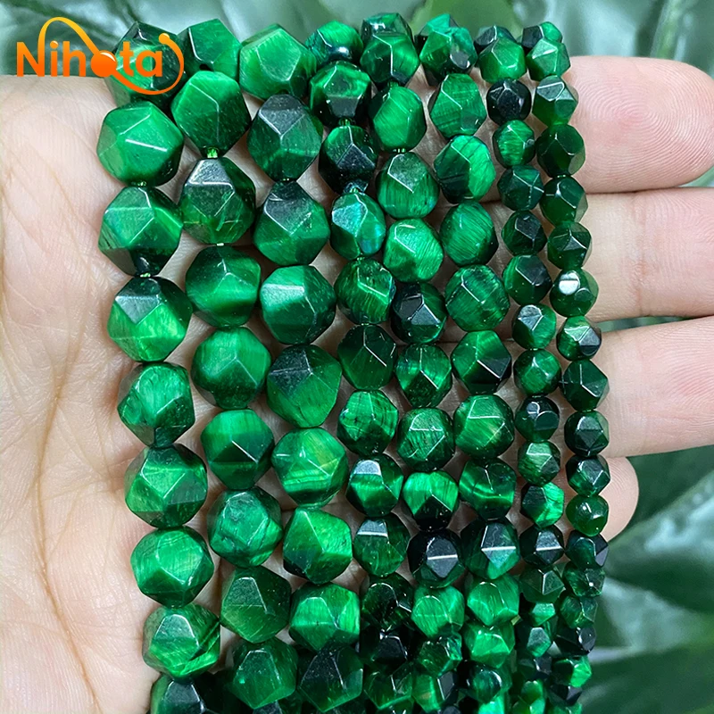 Natürliche Diamanten Facettierte Grüne Tigerauge Stein Spacer Perlen DIY Charm Armband für Schmuck Machen Zubehör 6/8/10mm 15" Strang