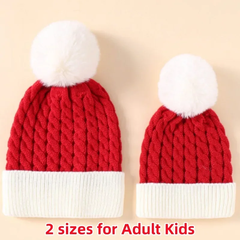 Christmas Santa New Year Hat Winter Warm Crochet Knit Beanies Skullcap Pompom Cap Bonnet Xmas Party Gift 2 Sizes For Adult Kids