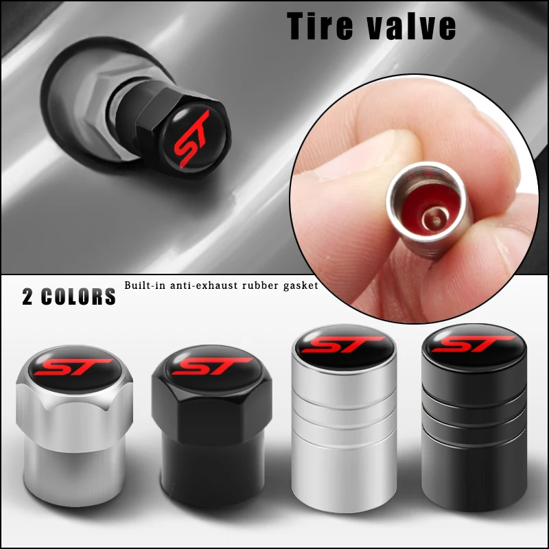 4Pcs 3D Styling Car Wheel Tire Valve Caps Stem Caps Decorazione Per Ford St Focus Fiesta Mondeo Fusion Escape Edge Ecosport Kuga