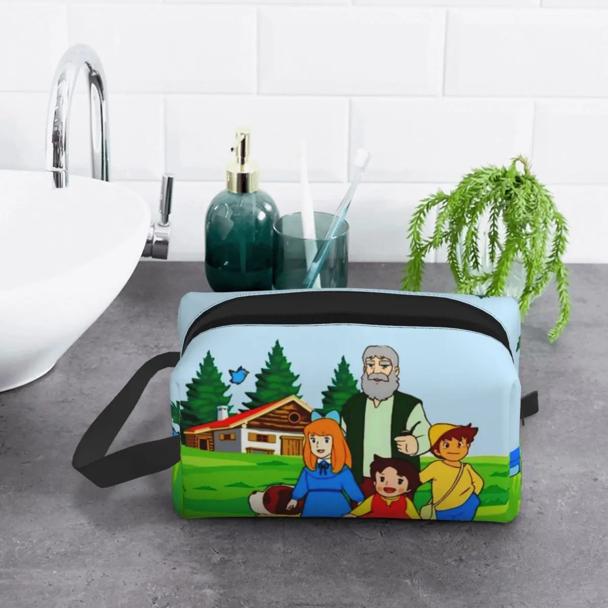 Custom Heidi Peter And Grandpa Family Travel Cosmetic Bag Alps Mountain Anime Makeup Toiletry Ladies Beauty Storage Dopp Kit 6