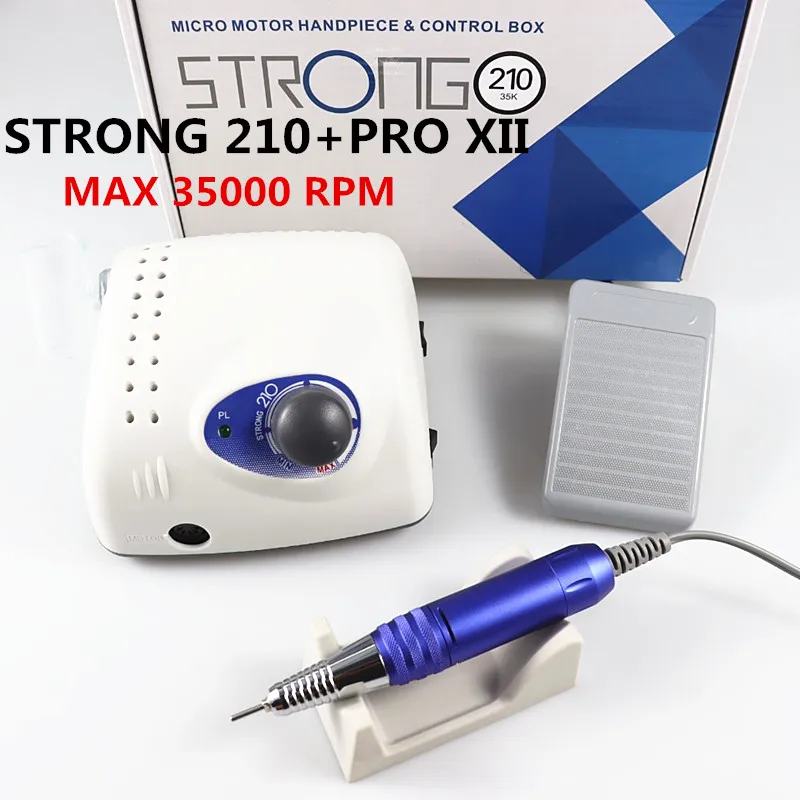 Strong 210 PRO XII Nail Drill 65W 35000 Machine Cutters Manicure Electric Nail Drill Milling Manicure Machine Polish Nail File 5