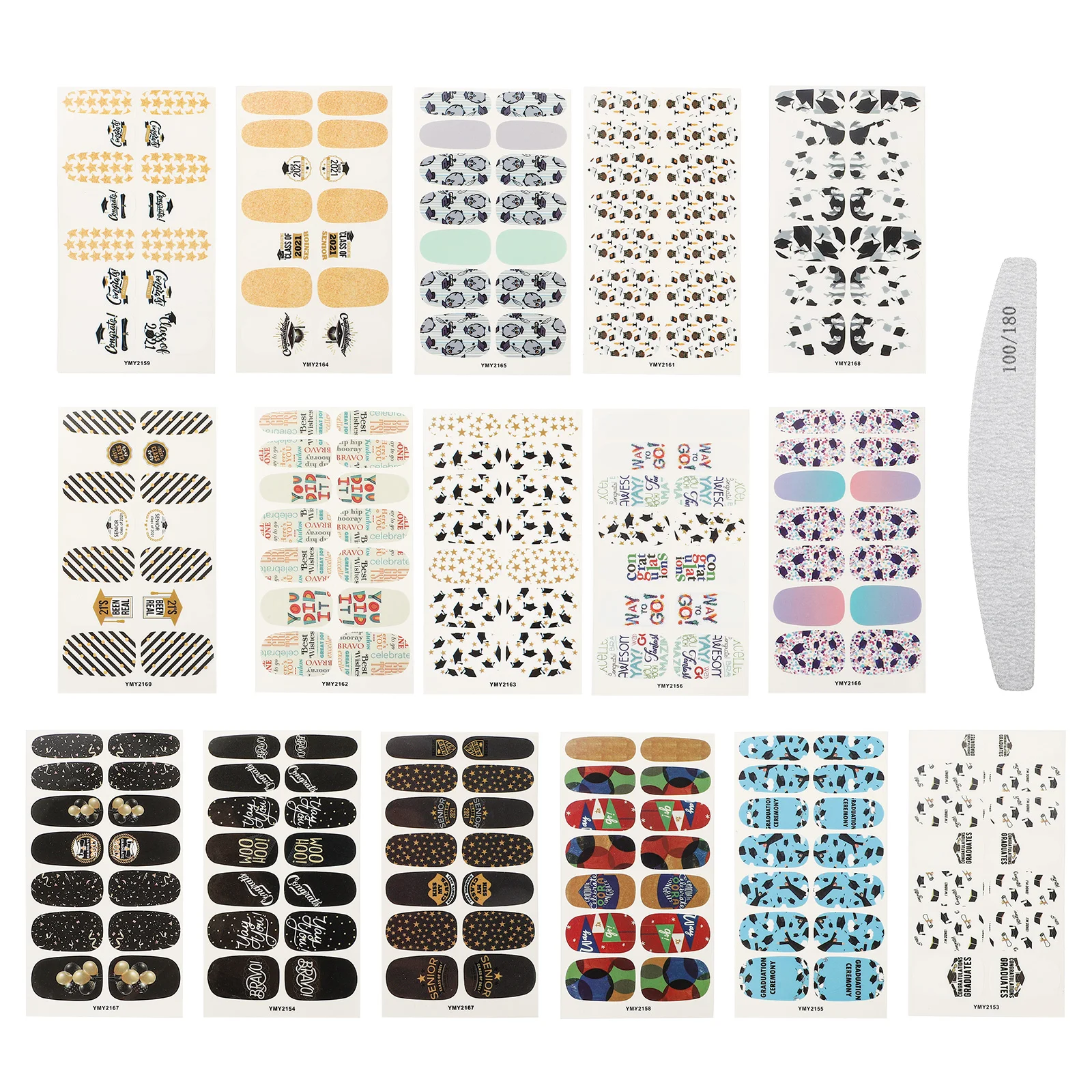 

16 Sheets Graduation Nail Stickers Fingernail Patches Manicure Unique Stylish Decoration Adornment Durable Novel