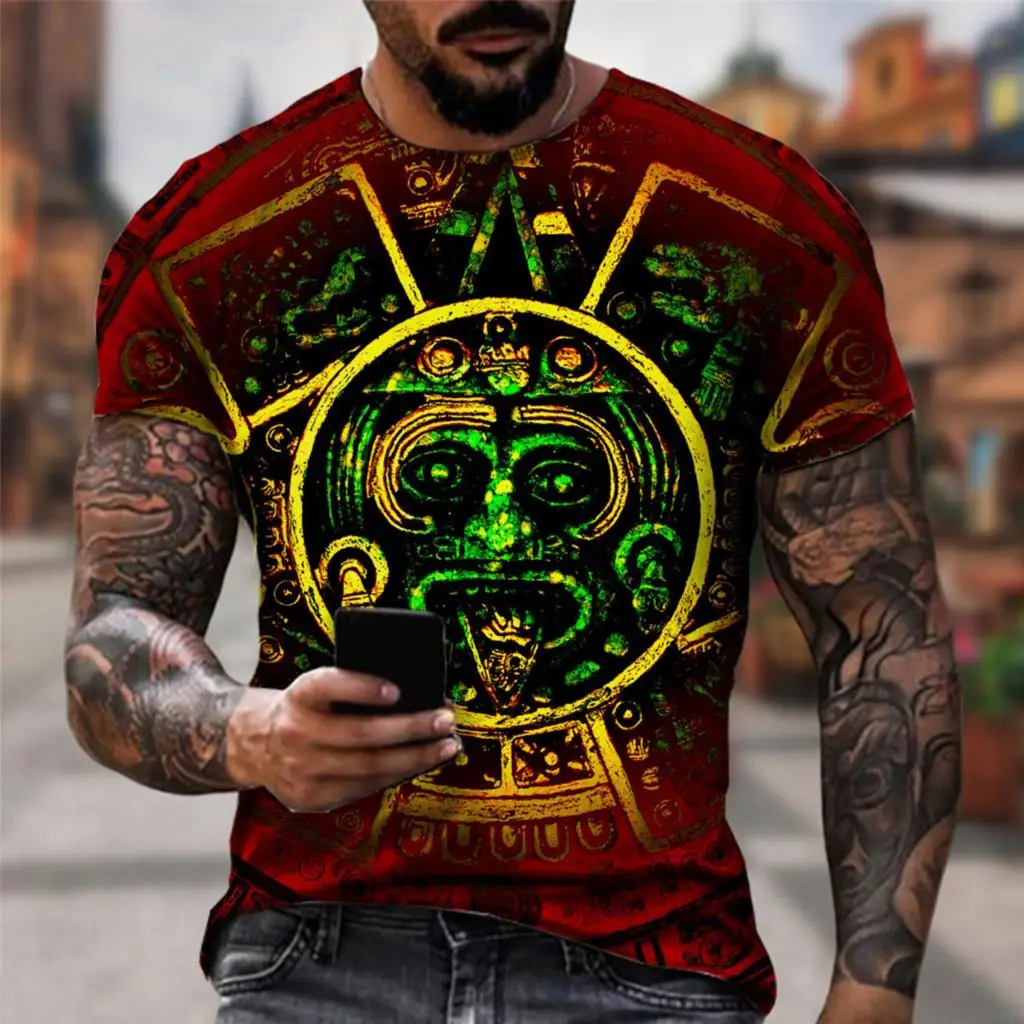 Mexico Aztec Calendar 3D Print Short Sleeve T Shirt