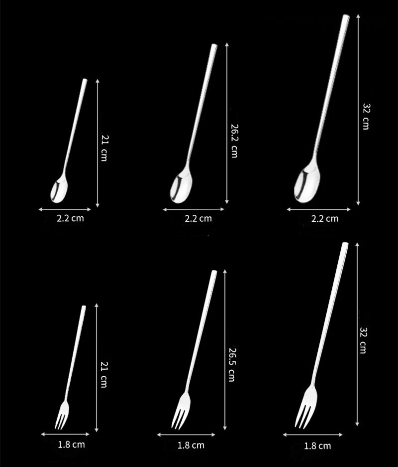 Description Picture 6 of item304 Stainless Steel Tea Spoon Long Handle Cocktail Coffee Ice Cream Stirring Scoop Dessert Fork Kitchen Tableware Bar Tools