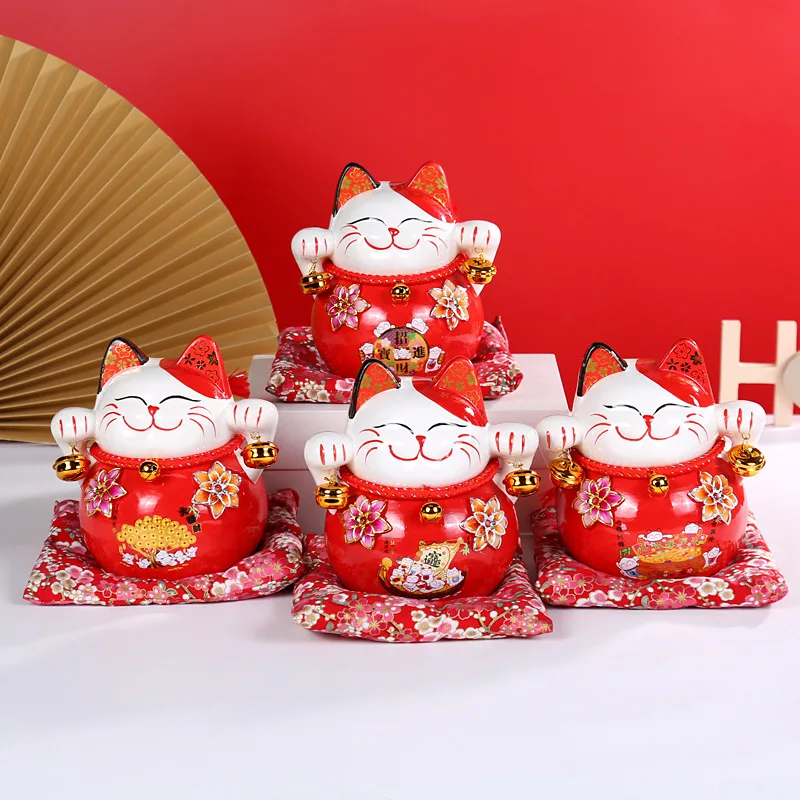 

7 Inches Ceramic Piggy Bank Japanese Lucky Cat Money Box Coin Jar Children's Birthday Gift Store Opening Mascot Home Decoration