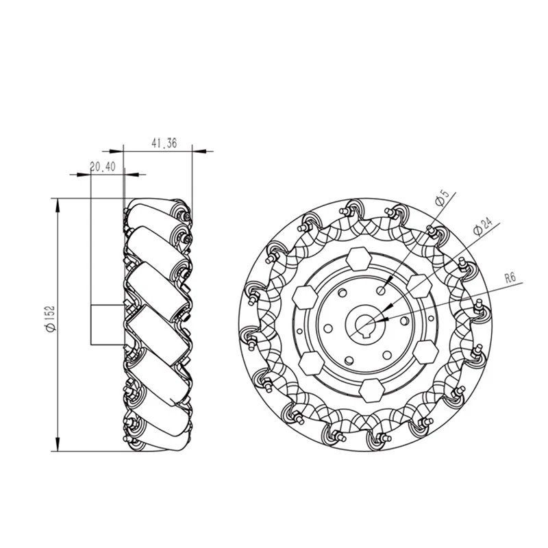 4pcs 120KG Big Load 152mm 6 inches Mecanum Wheel with 4pcs 8mm D Couplings for Robomaster Robot Omnidirectional Wheel
