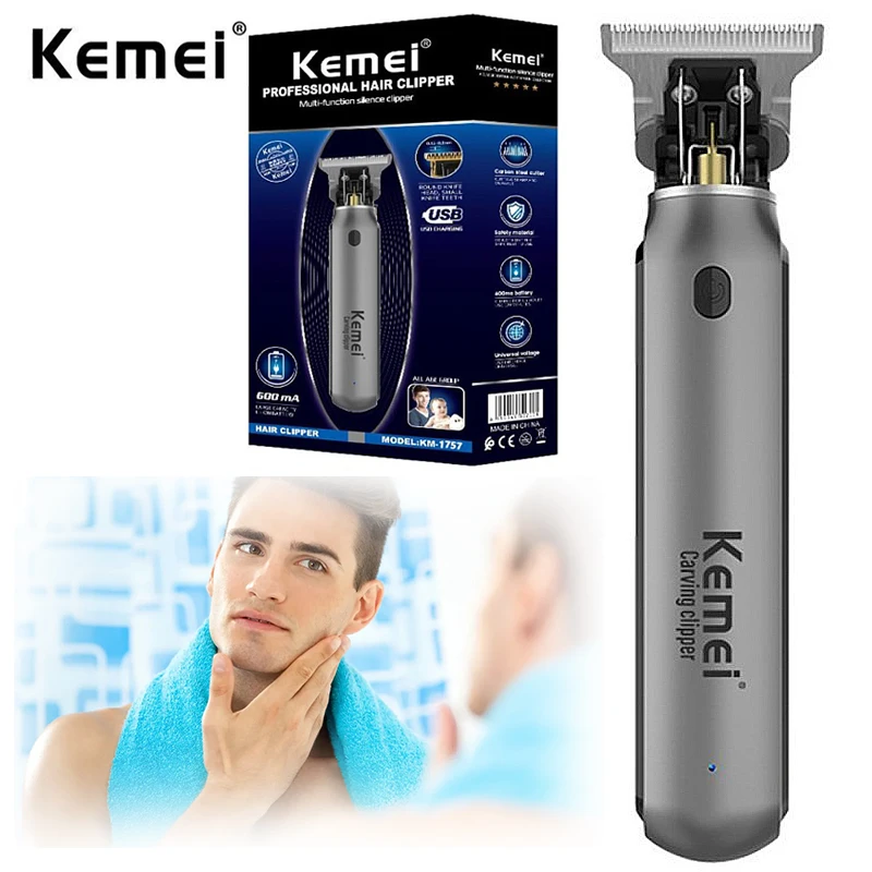 

Kemei-1757 Hair Clippers Men Beard Trimmer Zero Gapped T-Blade Hair Cutting Machine Cordless Professional Barber Edgers Cutter