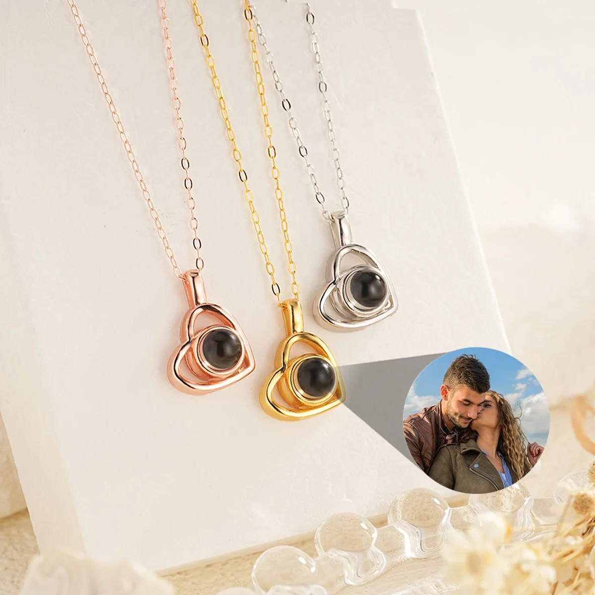 S925 Sterling Silver Projection Necklace Customized Photo Necklace Heart shaped Projection Necklace Women's Valentine's Day Gift love heart shaped photo frame epoxy resin mold valentine s day homemade photo frame resin mold silicon molds for resin art