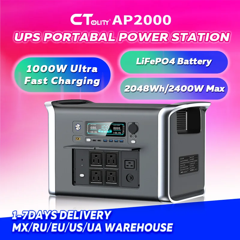 CTOLITY AP2000 2400W Portable Power Station 220v AC 2048WH Solar ...