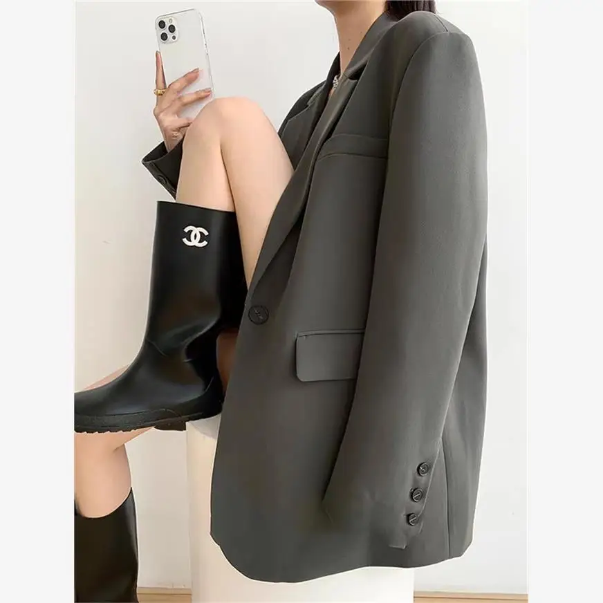 Women's Casual Blazers Jackets Suits Coats Autumn 2024 Fashion Straight Cut Polyester Long Sleeve One Button Pure Color - 3
