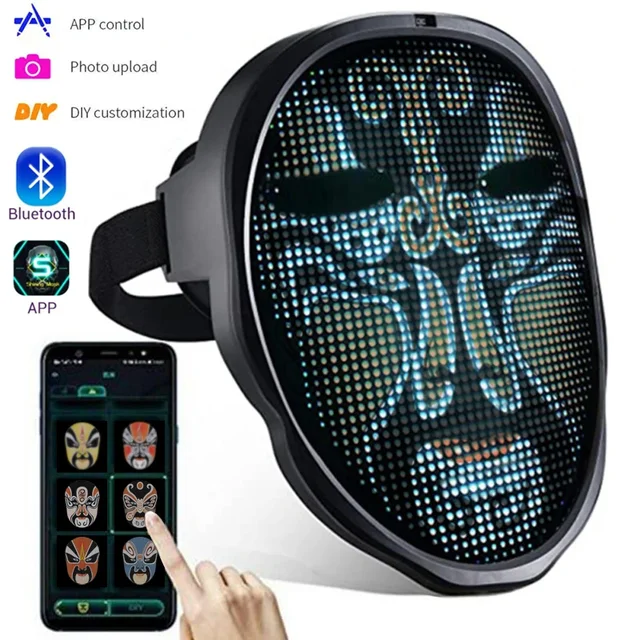Smart LED Face Masks Programmable Bluetooth APP Control Change Face DIY Photoes for Party Display LED Light Mask for Halloween 1