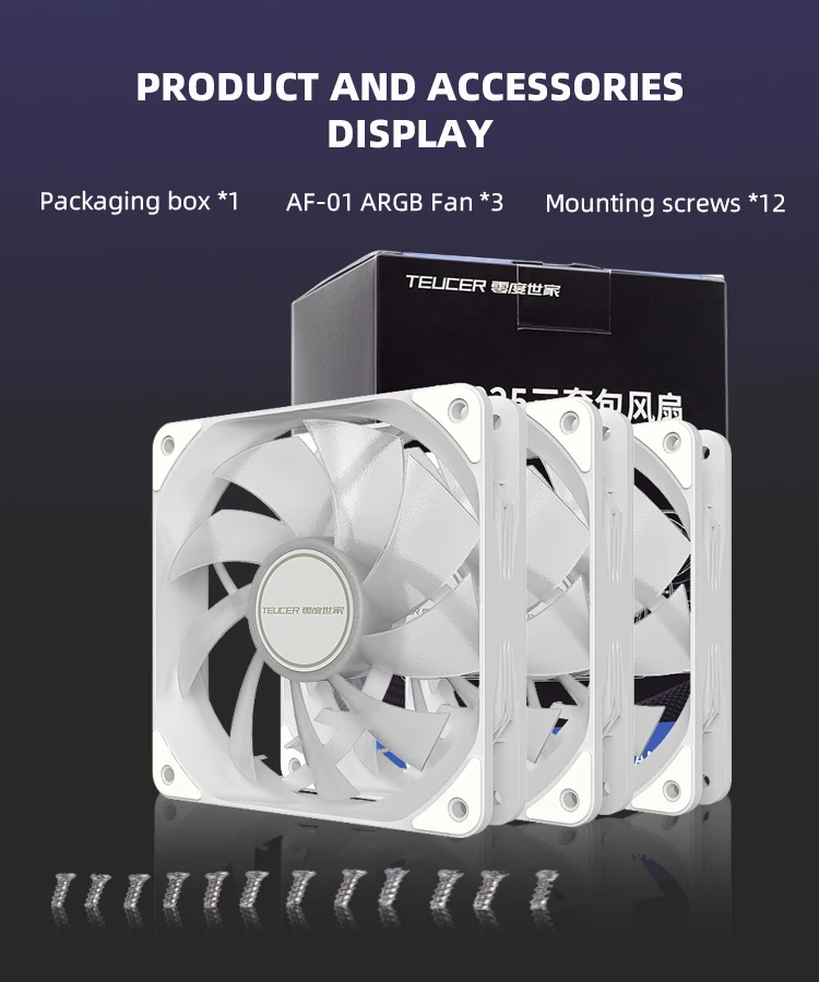 AF-10 RGB Fan 3-in-1 800-1800RPM 4Pin PWM 3Pin ARGB Cooling Fans for PC Case and