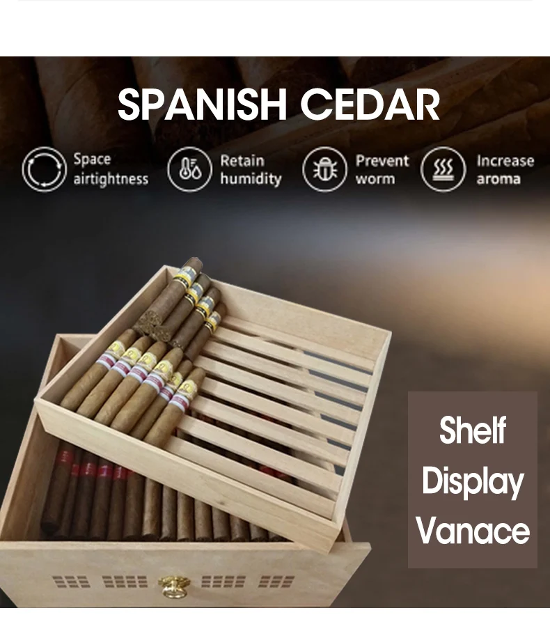 Temperature Humidity Adjustable 32L Spanish Cedar Wood Mini Electric Cigar Humidor Cabinet For Hotel Use