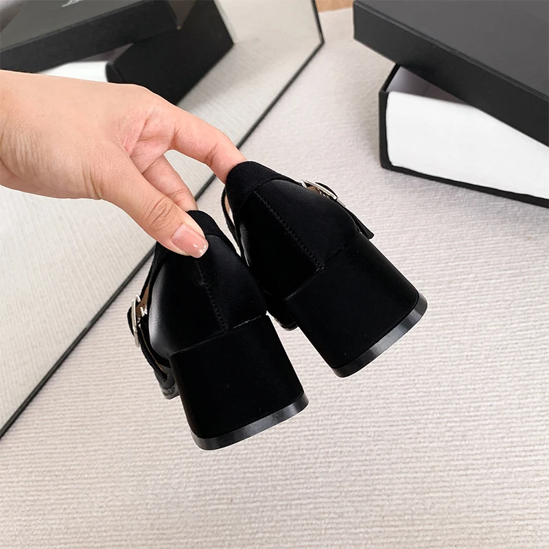 Thick and high heels Mary Jane shoes new French matching skirt temperament square head shallow mouth single shoes