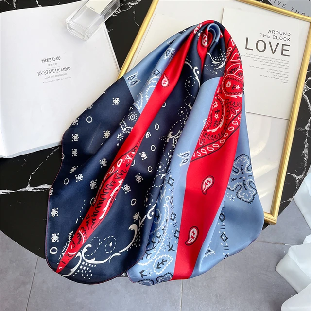 Silk Square Scarf Women Satin Bandana Print  Scarves Head Band Fashion Lady Hair Shawl and Wrap Female Neckerchief Hijab 2022 FJ70-349-2