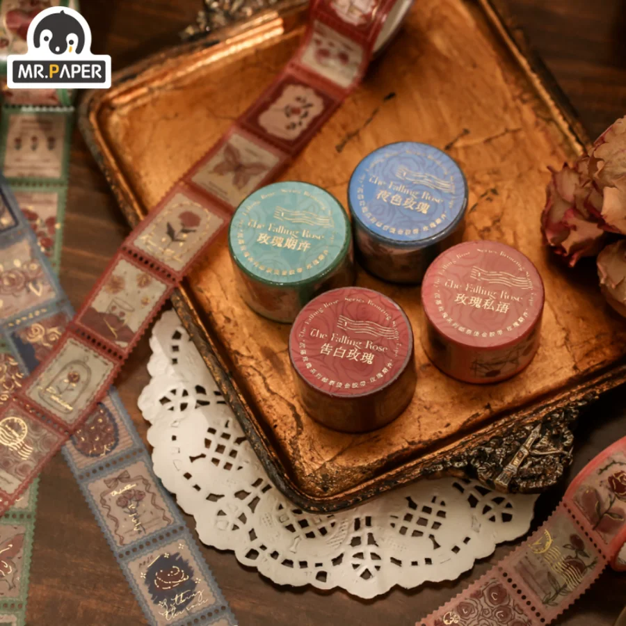 

Mr. Paper 4 Style 300 Cm/roll Vintage Flowers Tape Creative Rose Stamp Brochure Material Decorative Washi Tape