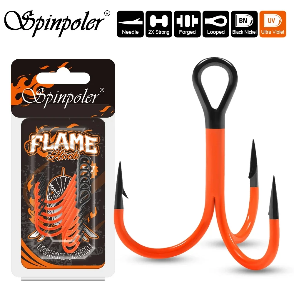 Hameçon Spinpoler Flame Treble UV-Actif peinture violette 2X forte pour leurres souples pêche carnassier