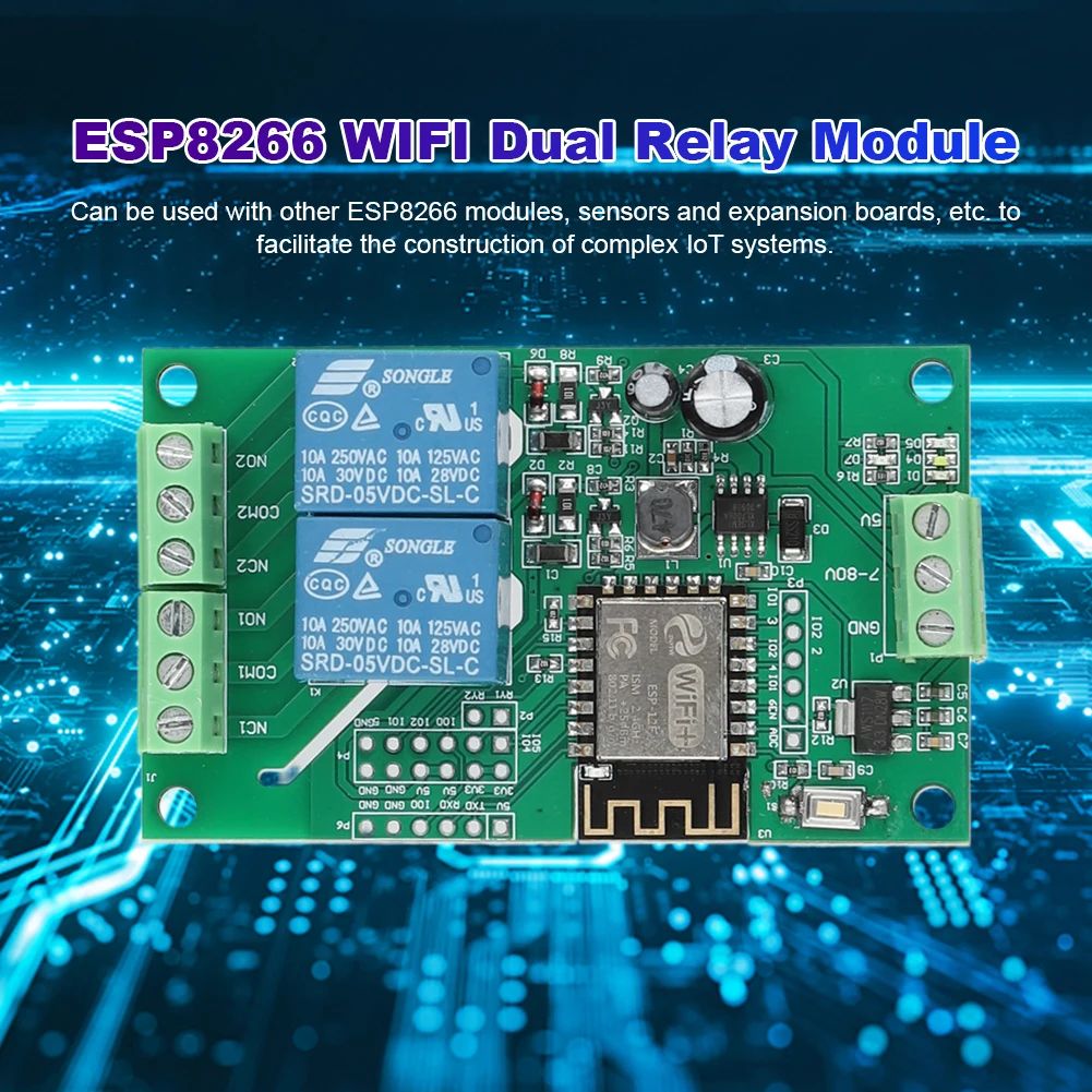 ESP8266 WIFI Switch Controller Board Dual Channel ESP-12F Development Board DC 5V 10A Wireless Smart Relay Module for Smart Home
