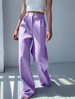 Women High Waist Pants 2022 Casual Loose Office Lady Trousers Spring Summer New Fashion Solid Wide Leg Floor-Length Pants Female 1