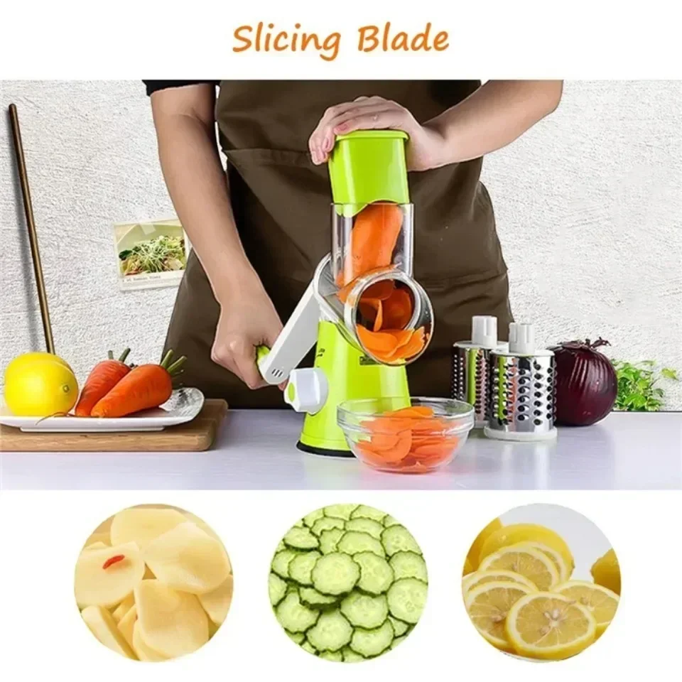 Description Picture 5 of itemVegetable Cutter & Slicer Manual Kitchen Cheese Chopper Machine With 3 Sharp Drums Multifunctional Garlic Potato Shredder