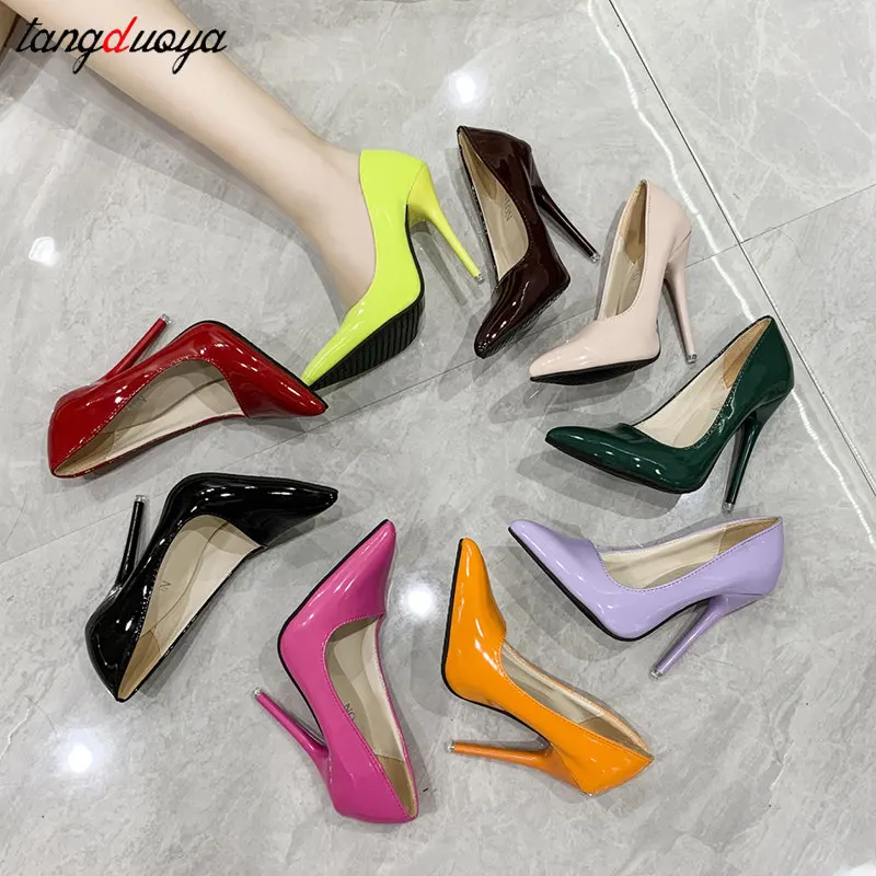 

Red yellow pink High Heels Women Shoes Red Sole Stiletto High Heels Sexy Pointed Toe 12cm Pumps Wedding Dress Shoes Nightclub