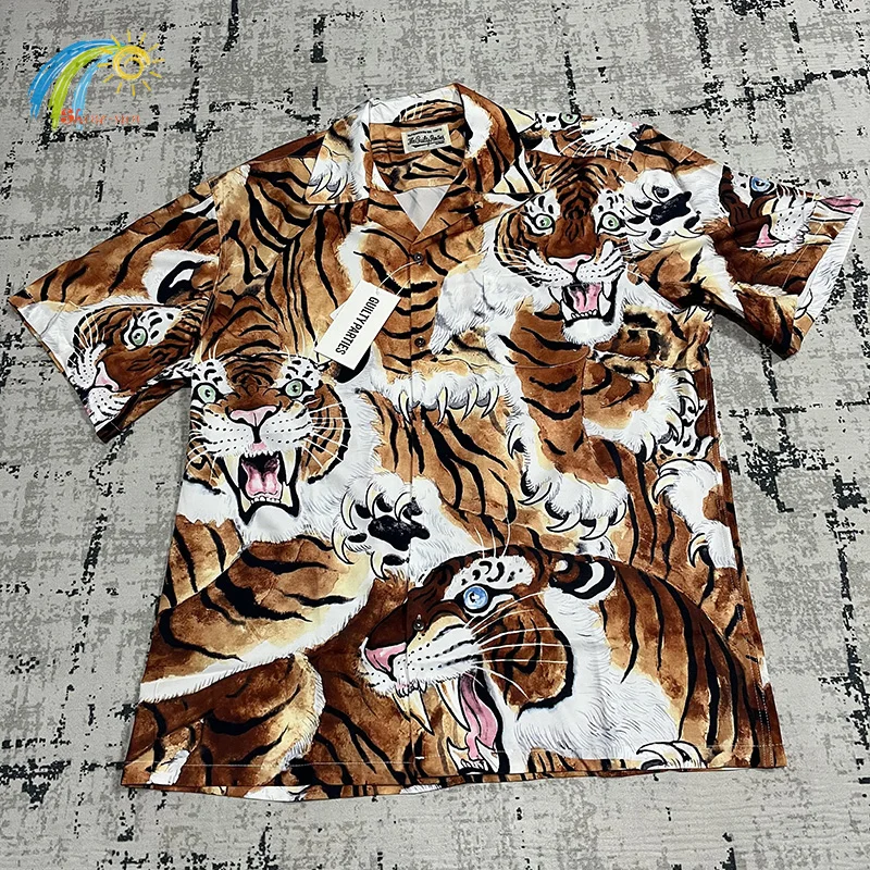 

Tiger Pattern WACKO MARIA Lapel Shirt Men Women Summer Casual Beach Style Quick Drying Fashion Short Sleeve