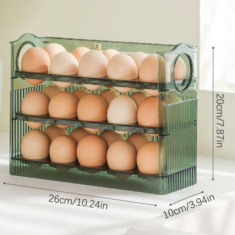 Auto Flip Egg Organizer, 3-Tier Egg Holder Storage 30 Count, Egg Storage Container For Refrigerator Side Door Or Countertop 6