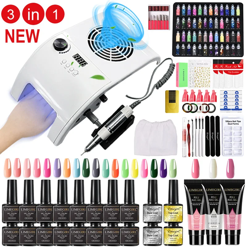 3 In 1 Nail Art Machine Set Nail Set with Gel Nail Polish Kit Poly Nail Set Nail Lamp Nail Drill Manicure Vacuum Cleaner Sets 2