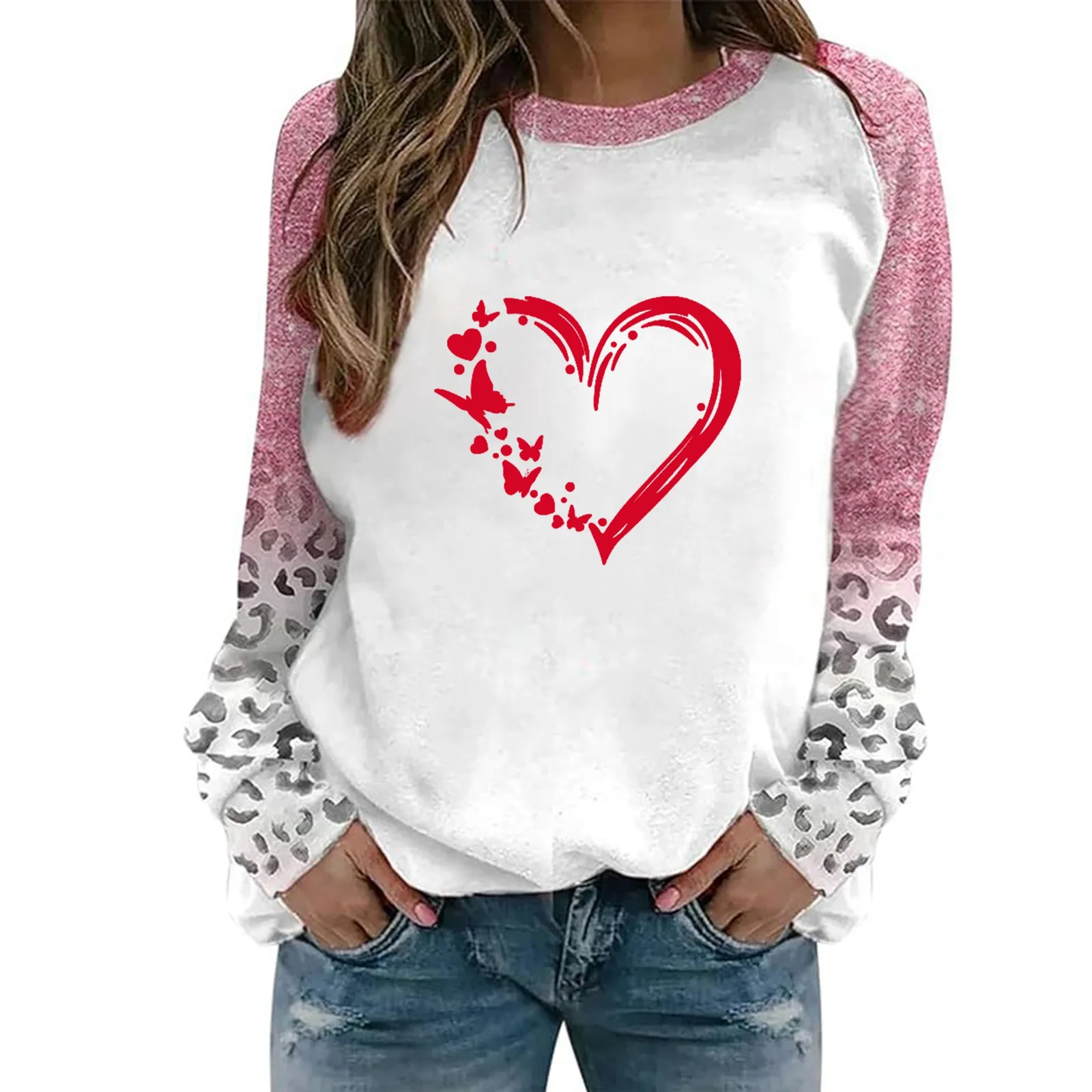 

Women's Casual Valentine's Day Love Printed Round Neck Long Sleeved Sweatshirt Alt Oversized Sweatshirt Beach Hoodies Women