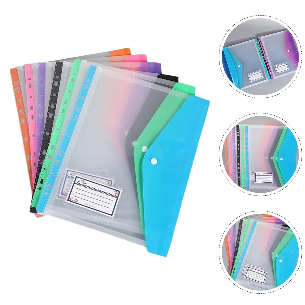 

6Pcs File Folder Snap Button Storage Bags Loose-leaf Pouches Office Document Binder File Pockets