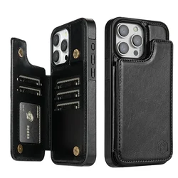 Premium RFID - Blocking Leather Wallet with Anti - Theft Magnetic Cover - iPhone 14 Pro (Black)