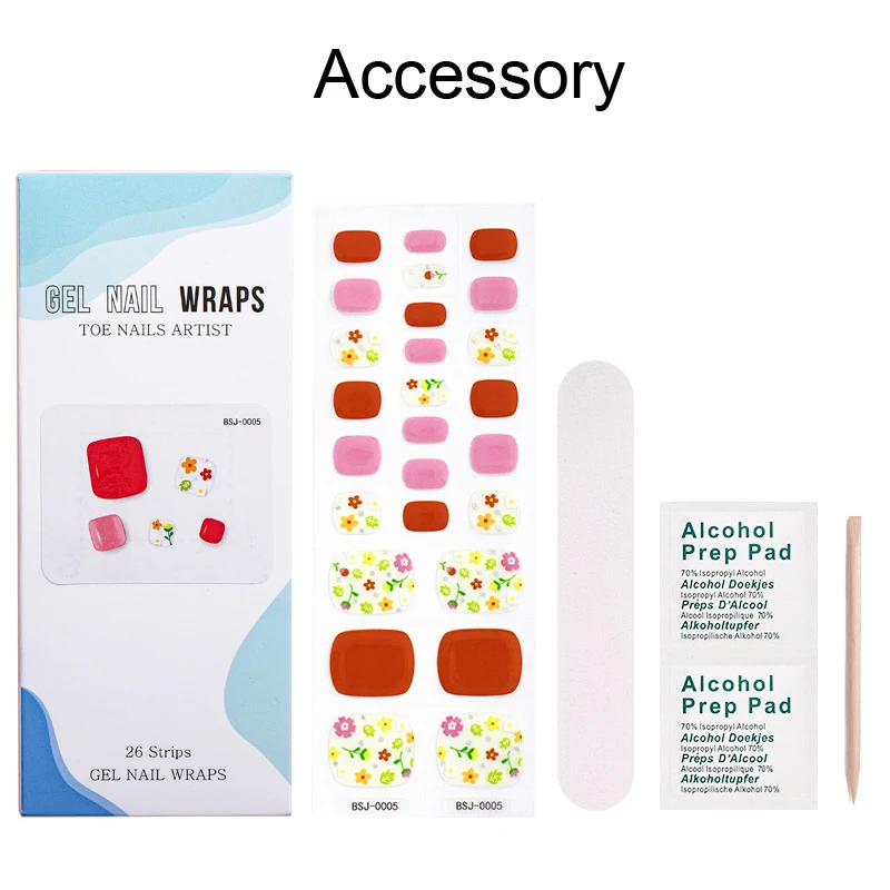 26 pcs Toe Semi Cured Gel Nail Art Polish Stickers Waterproof Full Cover Nail Wraps With Tools Manicure Sticker Decoration