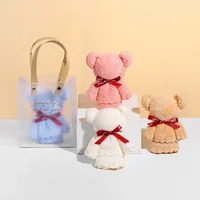 Coral Velvet Bear Shape Towel Set with Gift Bag, Face Towel, Baby Shower, Home Party, Wedding, Birthday Gifts for Mother and Fri 2