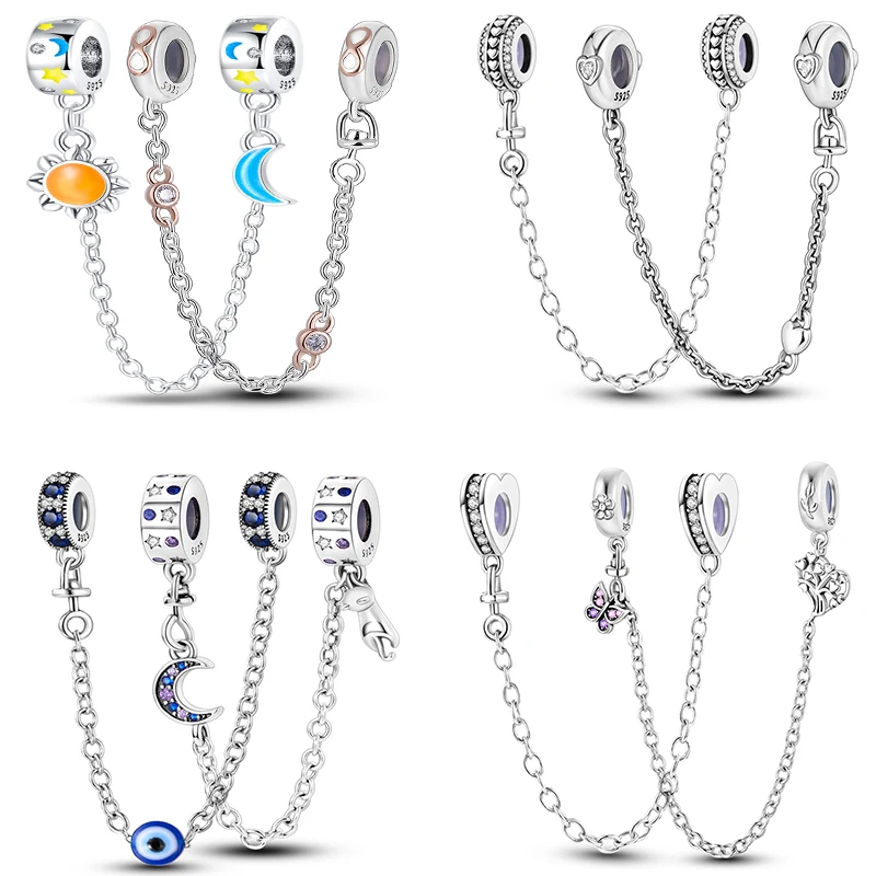 

Fashion Personality Glitter 925 Sterling Silver Safety Chain Charms Beads Fit Pandora Original Bracelet DIY Jewelry Make Gifts