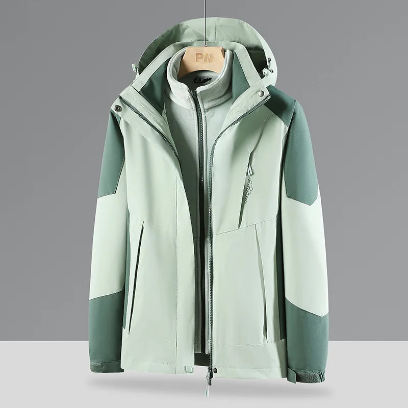 

Women Men 3 in 1 Jacket Winter Outdoor Jacket Set with Fleece Linner Jackets Hooded Waterproof Windproof Shell Hiking Coats