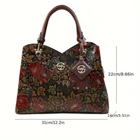 Sac à main à motif de fleurs Vintage, sac fourre-tout de luxe en cuir PU, sac à bandoulière à la mode pour femmes 3