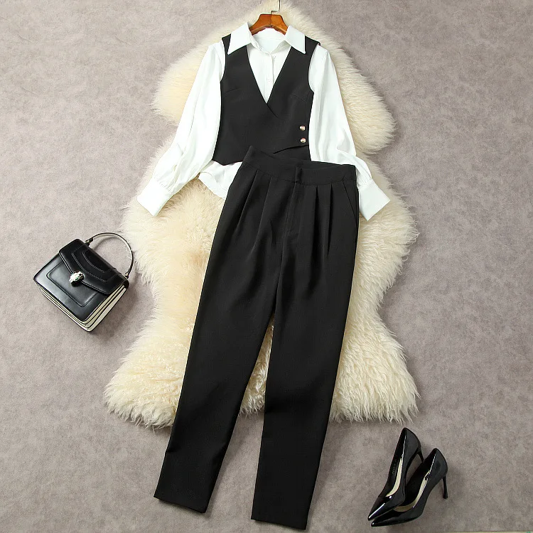 

European and American women's clothing for autumn/Winter 2022 Long sleeve shirt Ma3 jia3 Cropped trousers Fashion suit