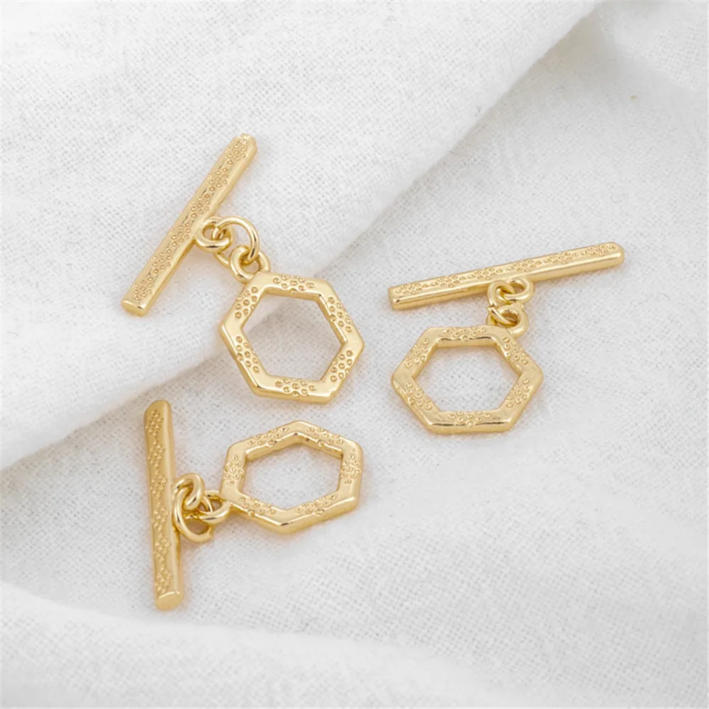 

14K bag gold color accessories IQ buckle hexagonal pattern bracelet OT buckle 13mm connection buckle DIY jewelry end buckle