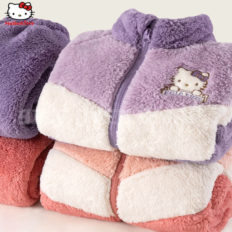 

Hello Kitty Kawaii Girls' Home Clothes Suit Winter New Pajamas Padded Coral Fleece Children's Clothing Peripheral Products Gift