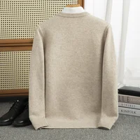 DjzDsm Men's 100% Merino Wool Top Winter Youth Solid Color Pullover Long Sleeve Thick Round Neck Knitted Bottoming Sweater 2