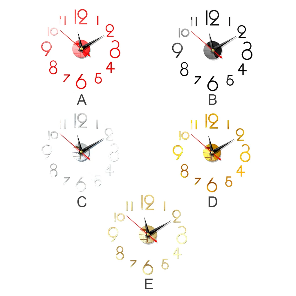 Wall Clock Sticker 3D DIY Hanging Clock Decal Self Adhesive Decoration Wallclock Sticker, Red